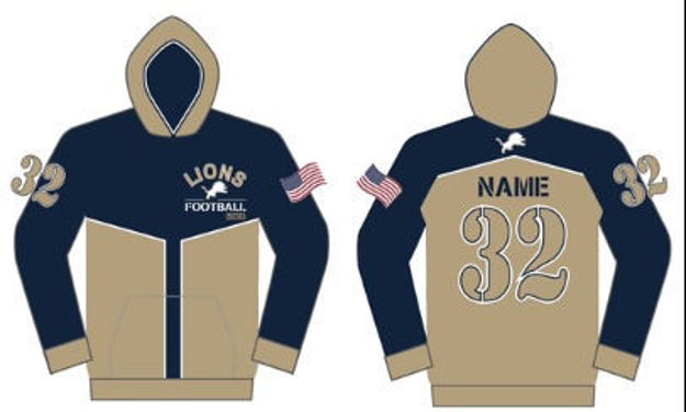 Picture of 2023 Custom Lions Gold Football Hoodie Performance